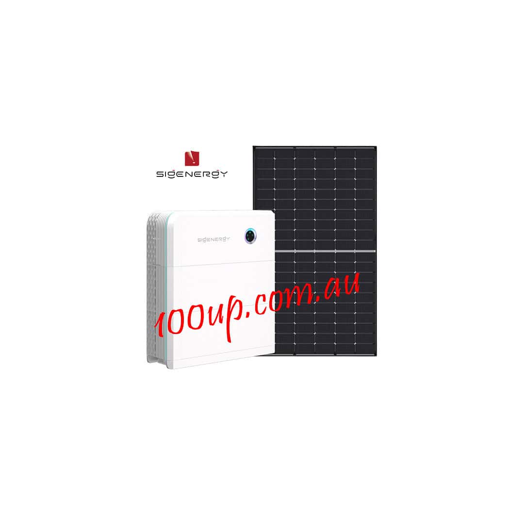 Sigenergy off-grid solar system showing white battery inverter unit alongside black solar panel for 12kW installation