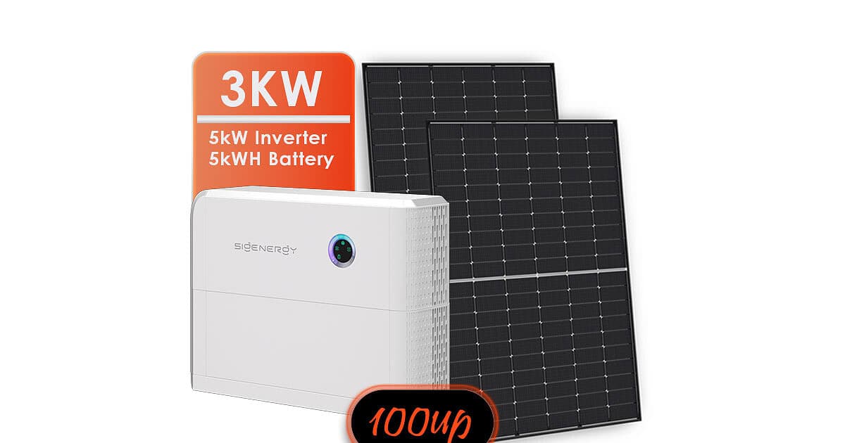 3kW off-grid solar kit showing Jinko Panels and Sigenergy inverter and 5kWh battery system