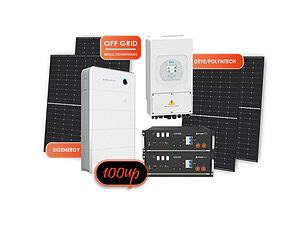 Two complete 5kW off-grid solar system configurations showing Deye inverters, solar panels and lithium battery storage options