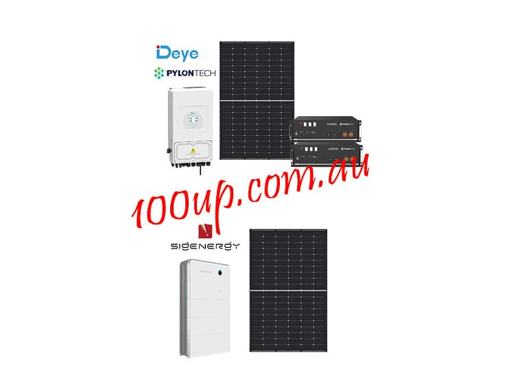 Two complete 5kW off-grid solar system configurations showing Deye inverters, solar panels and lithium battery storage options