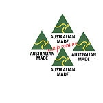 Four green triangular Australian Made logos featuring kangaroo symbols on black background