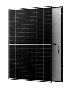 Close-up detail of black 2-panel monocrystalline solar panel surface showing cell texture and frame construction