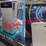 Pylontech Force H3X modular battery system and Haier hybrid inverter displayed at Intersolar trade show exhibition