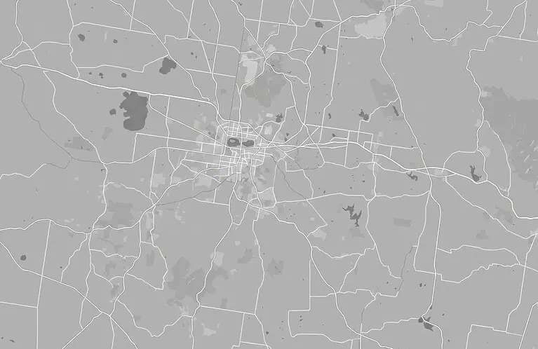 Illustrative map of Ballarat and surrounding regional road network showing general service coverage area rather than precise geographic boundaries