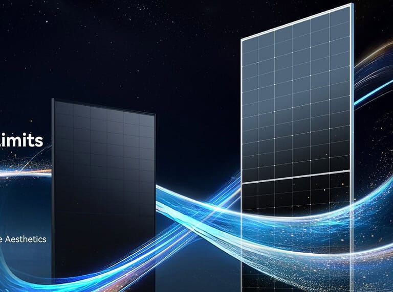 LONGi Hi-MO X10 Light Design solar panels displayed against space background with flowing energy streams