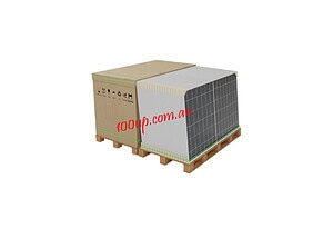 Pallet of Jinko 510W solar panels wrapped and secured for delivery, showing 36 panels ready for installation
