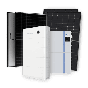 Off-grid solar system overview diagram for a 2-bedroom home showing panels, inverter and battery setup
